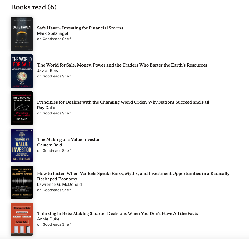 InvestRishab's tweet photo. @cashflowcycle @SuccessProject_ @cashflowcycle The six books I have read so far. The 7th and current book that I am reading is "Hedge Fund Market Wizards: How Winning Traders Win" by Jack D. Schwager. https://t.co/IOyG6e4PpS