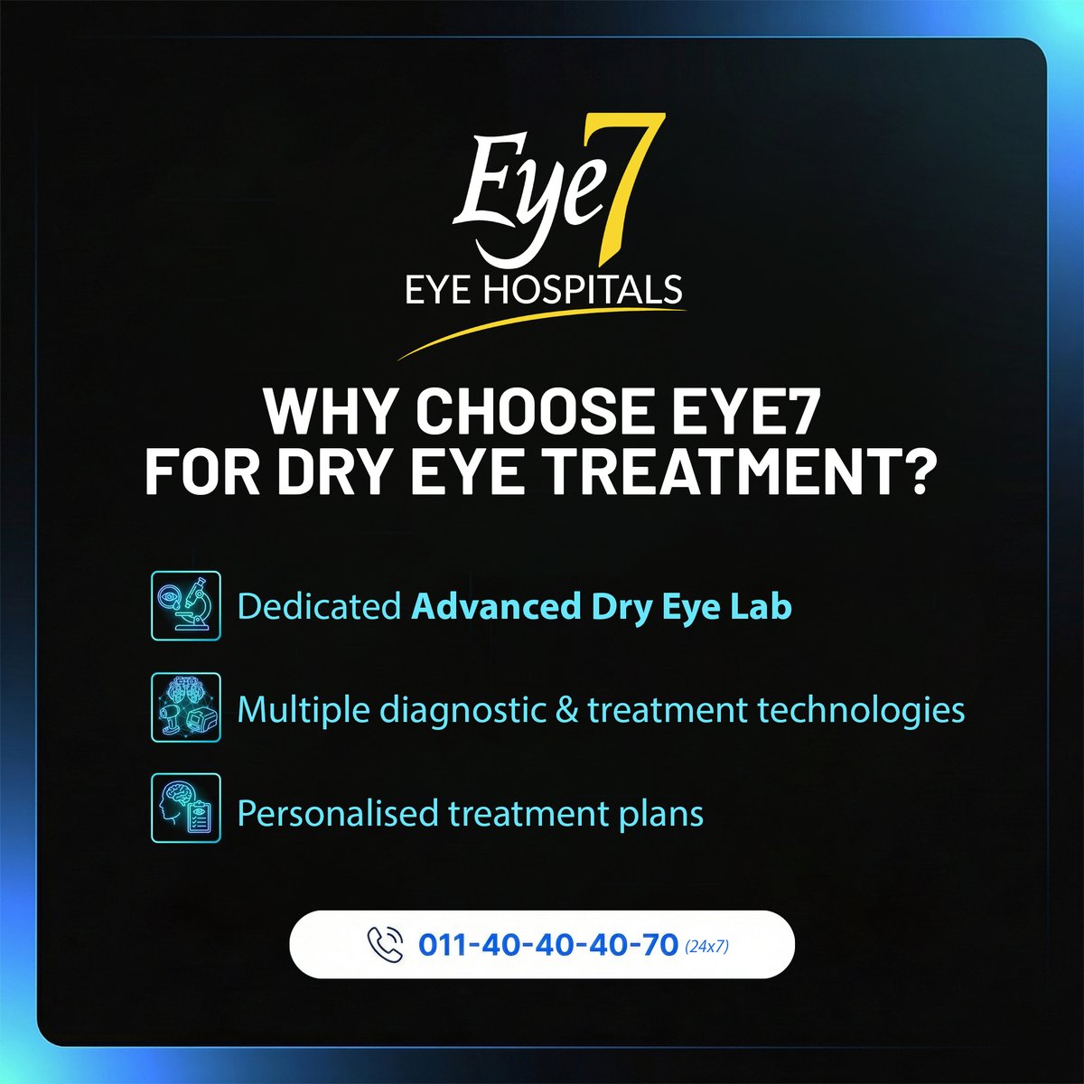 Eye7Hospitals's tweet photo. Book a comprehensive Dry Eye Evaluation at Eye7. 📞 011-40-40-40-70 (24x7)  #DryEyes #Eye7 #EyeCareIndia #DryEyeTreatment #EyeHospital #EyeHealth #Ophthalmology #EyeCareExperts #HealthyEyes #IPLtherapy #LipiFlow #DigitalEyeStrain #ScreenTimeEffects #EyeCareDelhi #EyeSpecialist https://t.co/d2A1Wx9r5b