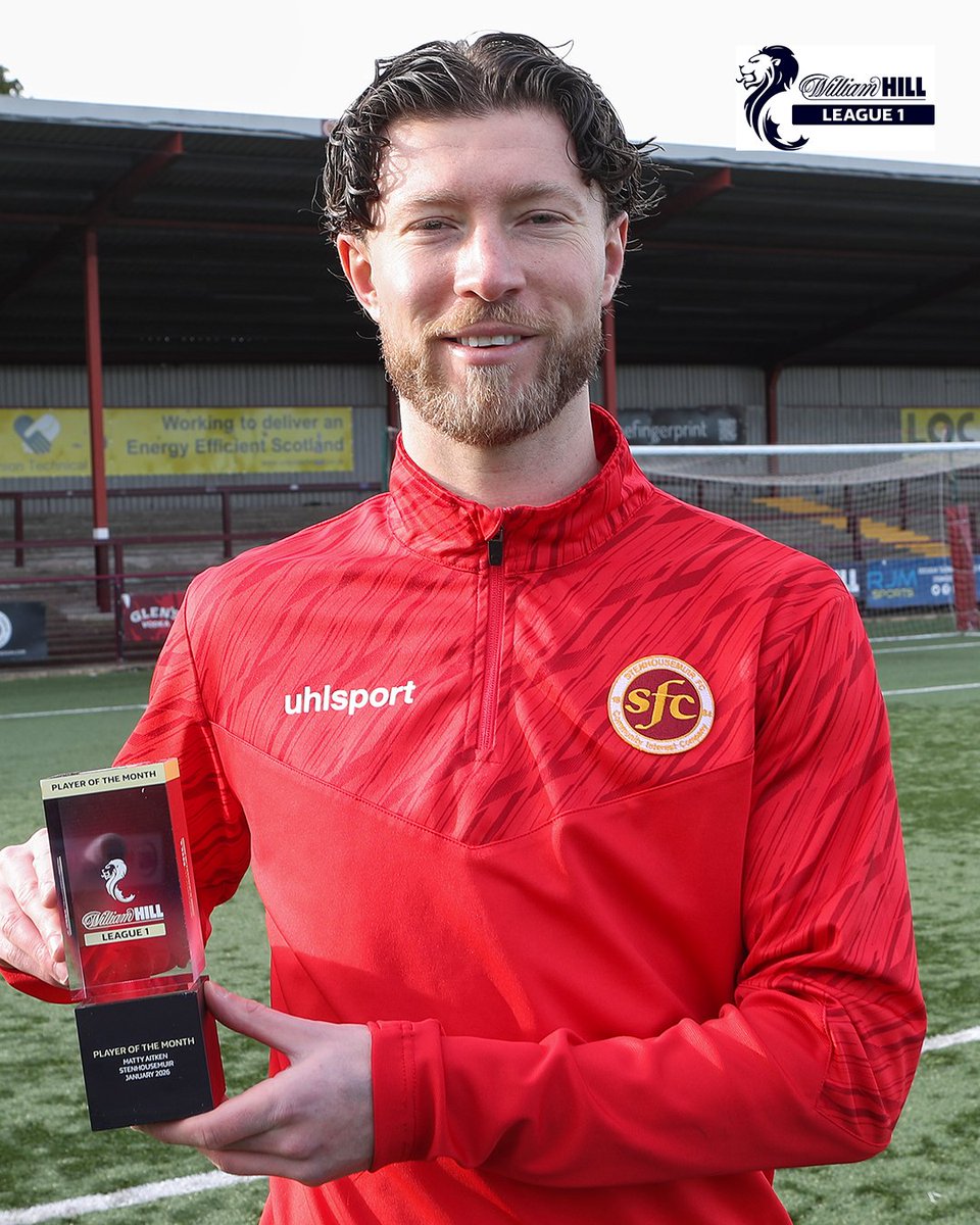 Congratulations to <a href="/StenhousemuirFC/">Stenhousemuir FC</a>'s Matty Aitken, <a href="/WilliamHillSPFL/">The Warm-Up</a> League 1 Player of the Month for January! 🏆