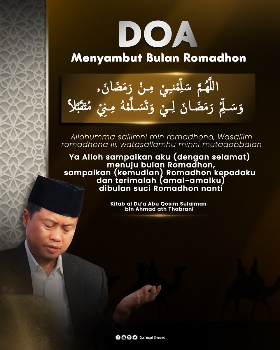 gusyusufchannel's tweet image. Do’a menyambut bulan Romadhon

Mari sambut Romadhon dengan hati yang bersih, niat yang tulus, dan semangat memperbaiki diri. 🌙✨

#santri #ramadhan