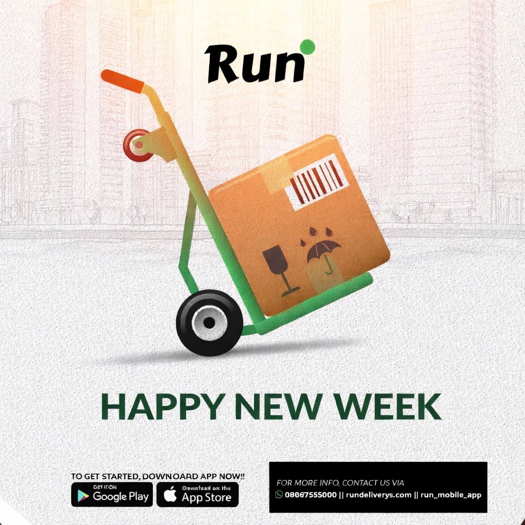 New week, same promise

At RUN, every new week is a fresh chance to move smarter, deliver faster, and serve you better.

Download the RUN App today on iOS or Google Play and keep your business and your pla
ns running on time.

#RunDeliverys #HappyNewWeek #RunWithEase