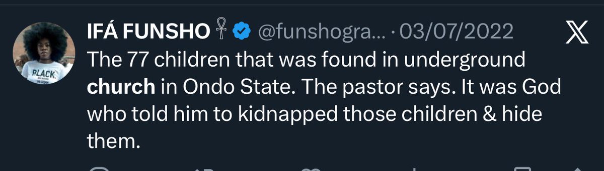 77 children were found in underground church in Ondo State. 

The pastor said it was God who told him to kidnap and hide the children.

Christianity is akin to terrorism