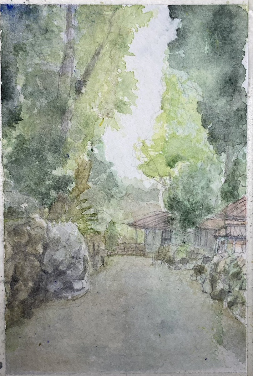 途中絵の20号をほっといて〜 ハガキサイズに竹富町風景を早描き=試し