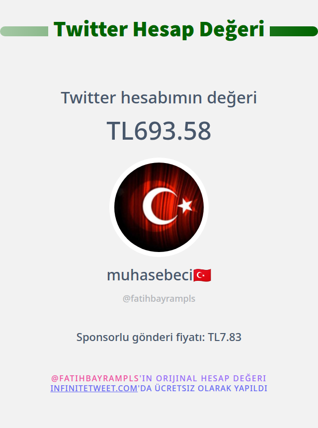Twitter değerim: TL693.58

➡️ infinitetweet.me/account-worth?…