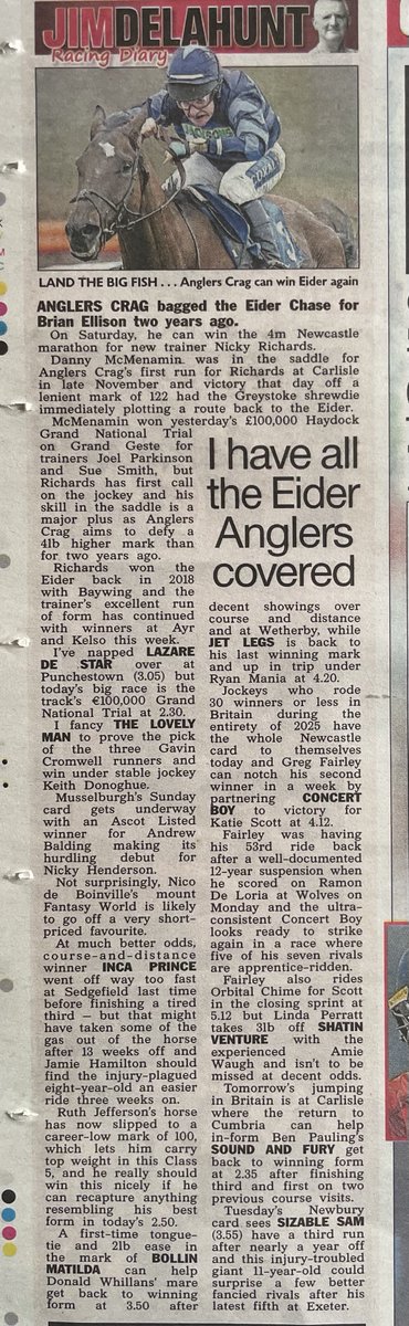 Diary ⁦<a href="/ScottishSun/">The Scottish Sun</a>⁩ on Sunday with Anglers Crag’s Eider entry confirmed Monday 🏇