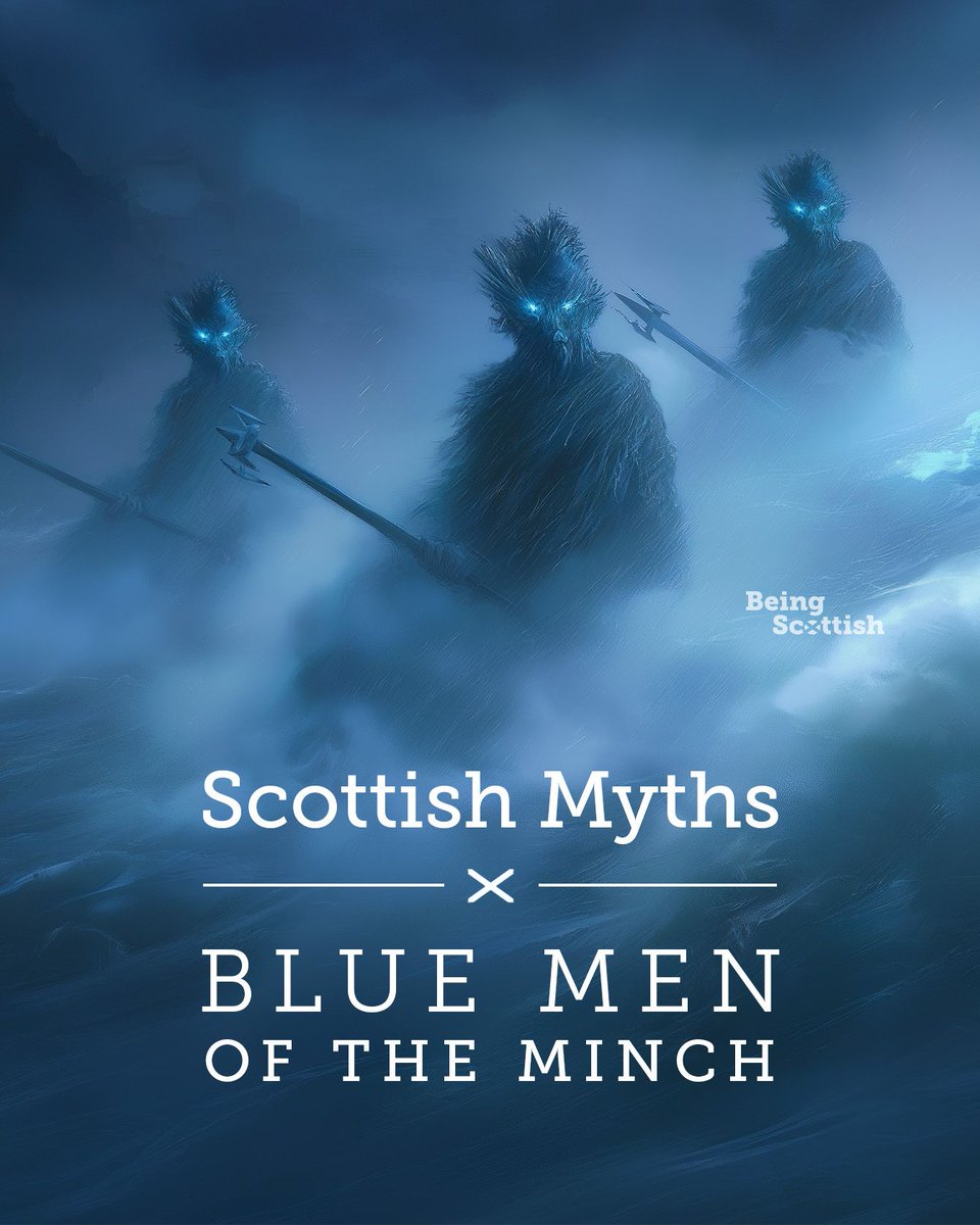 The Blue Men of the Minch hide in the strait between the Outer Hebrides &amp; mainland Scotland. They are fierce kelpies of the deep who conjure storms. Legend says they shout a line of poetry to passing ships. If the captain can’t finish the rhyme, their ship is dragged under ⚓️☠️