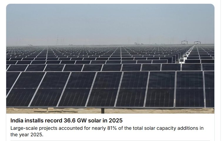 Good morning with good news: India's solar installations rose 43% in 2025, compared to 2024, to 36.6 GW, up from 25 GW in 2024!  

2025 was the first year India passed the 30 GW level.  

India's solar output rose 39% in December 2025 over 12/2024!
pv-magazine-india.com/2026/02/13/ind…