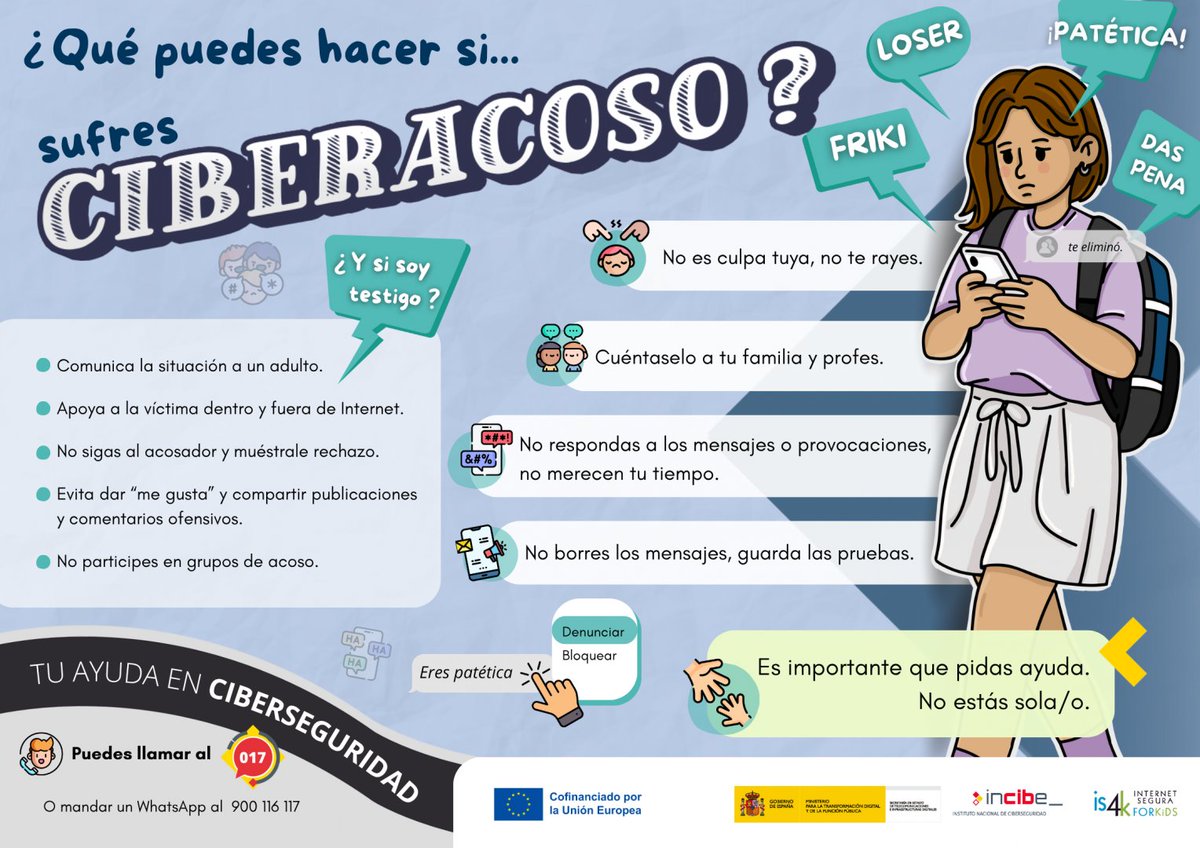 ¿Qué puedes hacer si tu hijo/a 🧒👧 o algún menor   de su entorno sufre #Ciberacoso 👾? 

Con esta infografía os damos las   principales pautas ✅ que deben seguir si están siendo víctimas de un caso.🤝 

📎 incibe.es/menores/jovene…

#StopCiberacoso #SeguridadDigital