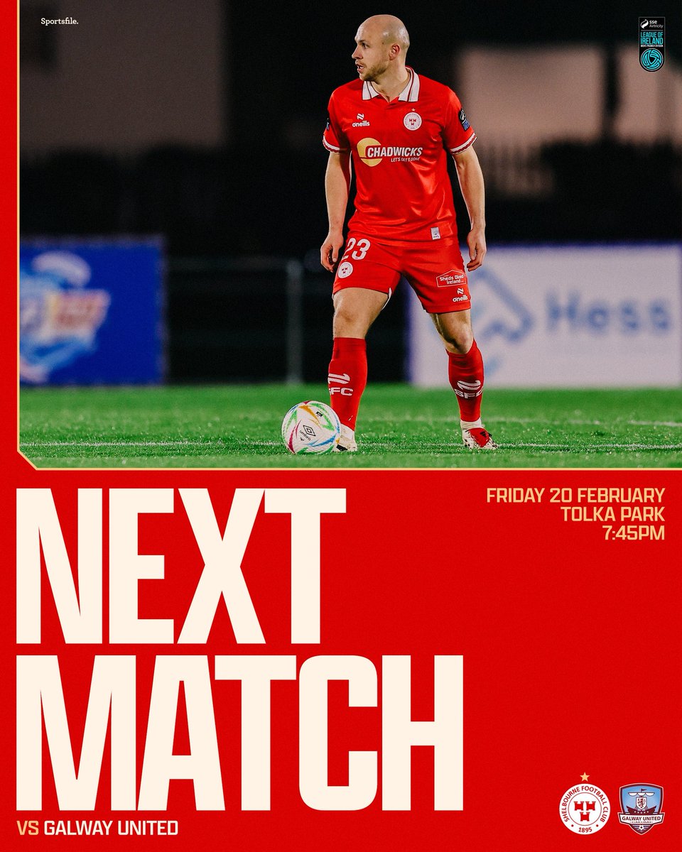 𝗡 𝗘 𝗫 𝗧 𝗚 𝗔 𝗠 𝗘 | Galway United (H)

The Reds are back under the lights in Tolka Park this Friday night 🏡

🆚 | Galway United 
📍 | Tolka Park
📆 | Friday February 20th
⏰ | KO 7:45pm 
📺 | Live on LOITV
🎟️ | Tickets available now, shelbournefc.ie/match-tickets/…

#DublinsFinest