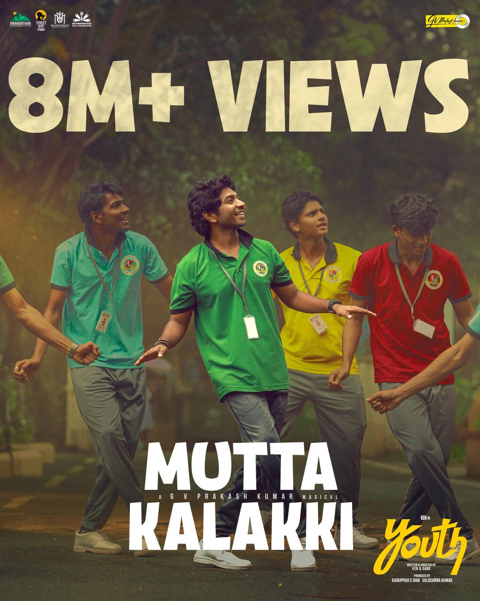 The first big chartbuster of 2026  📈

#MuttaKalakki from #Youth has struck with 8 MILLION views - reeling on everybody's playlist!

▶️ youtu.be/jZEA2mMwL1k?si…

<a href="/gvprakash/">G.V.Prakash Kumar</a> <a href="/KenKarunaas/">Ken Karunaas</a> <a href="/paarvathaaent/">Paarvathaa Entertainments</a> <a href="/The_KCR/">Karuppiah C Ram</a>