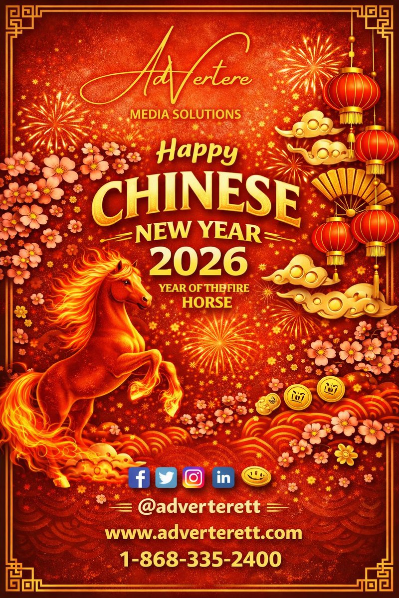 AdVerterett's tweet photo. Happy Chinese New Year 2026! 🧧

As we welcome the Year of the Fire Horse, may this year ignite passion, strength, success, and unstoppable momentum in all that you do.

Wishing you prosperity, good health, and bold new beginnings! 🐎🔥#chinesenewyear #yearofthehorse #adverterett https://t.co/1UcfdP4iJ9