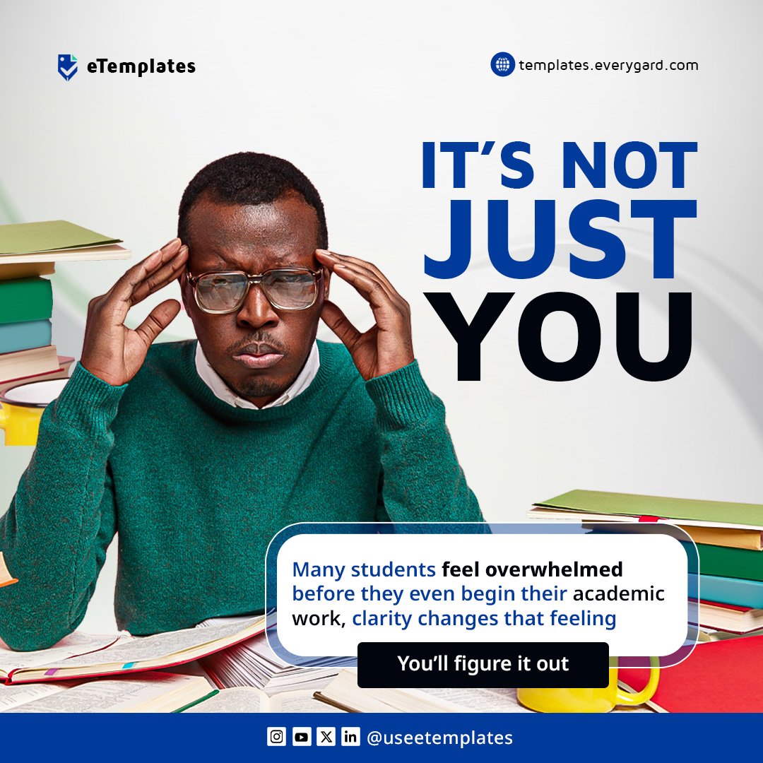 UseeTemplates's tweet image. Sometimes the hardest part of school isn’t the work.

It’s the pressure. The confusion. The feeling that everyone else understands except you.

Follow us if you’ve ever felt this way. We’re here for you.

#StudentLife #EveryGraders #AcademicStruggles#YouAreNotAlone
