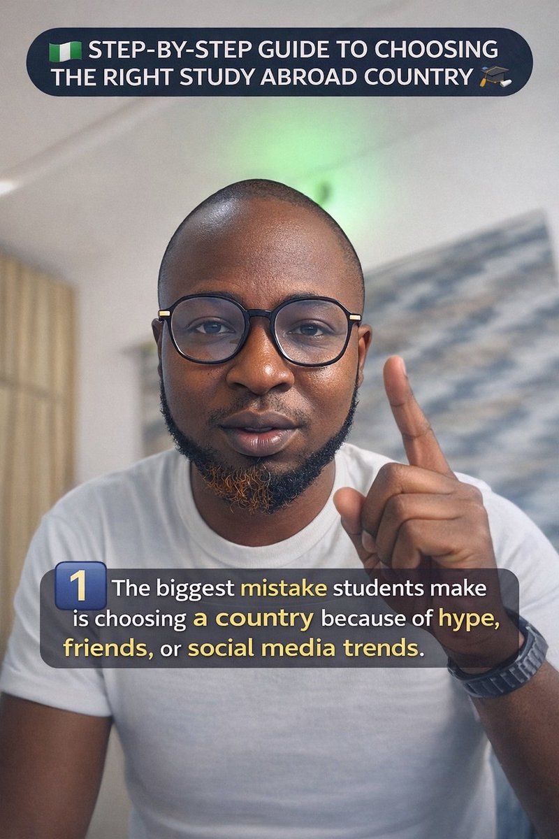 BeejayofIB's tweet image. Step-By-Step Guide To Choosing The Right Study Abroad Country (For Nigerian Students) 🌍🎓

The biggest mistake students make is choosing a country because of hype, friends, or social media trends.

The smartest students choose based on strategy, not pressure.

Here is the…