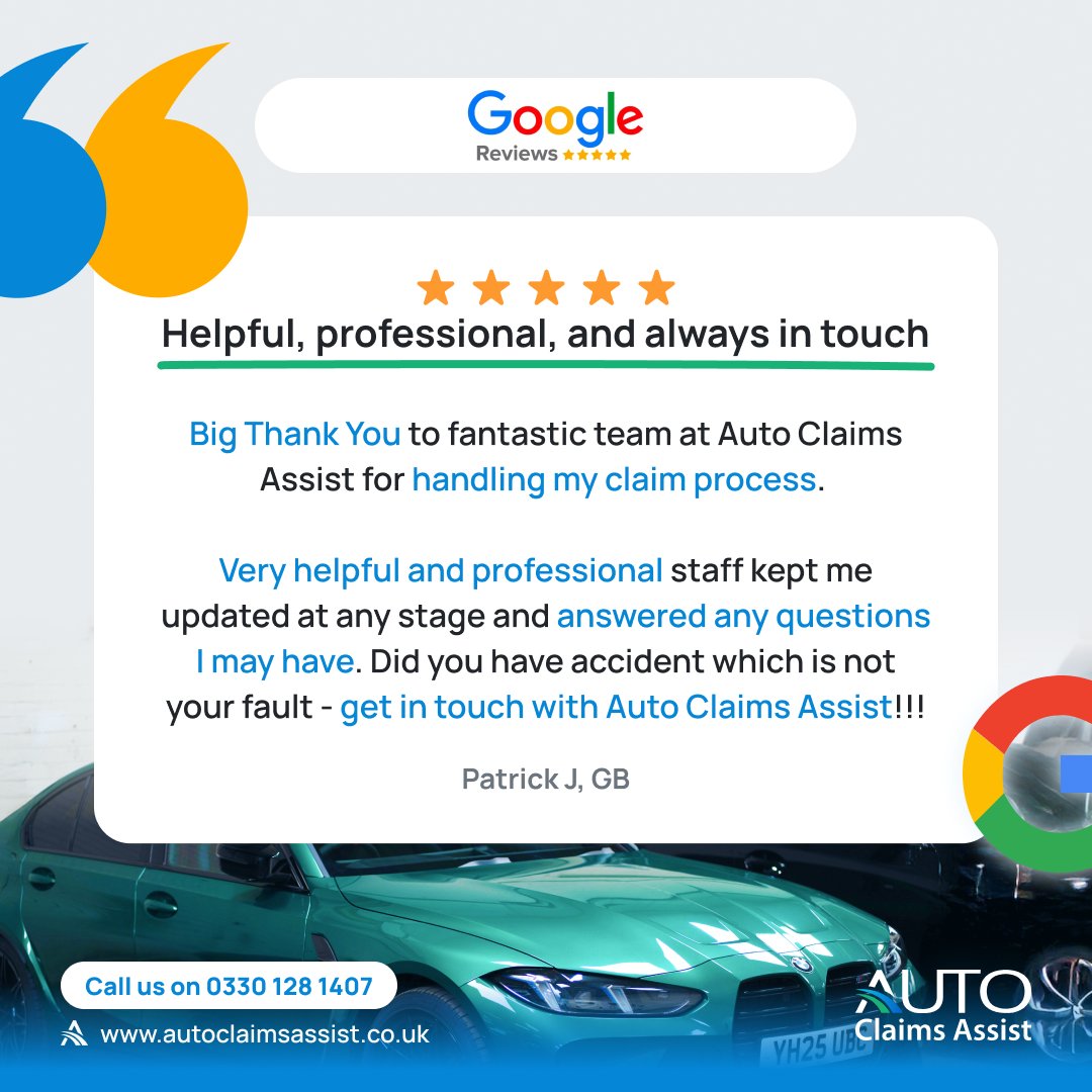 ⭐ Helpful, professional, and always in touch ⭐

We keep non-fault drivers supported at every stage, offering regular updates, clear answers, and a team that handles everything with care and professionalism.

If you’ve had an accident that wasn’t your fault, we’re here to help.
