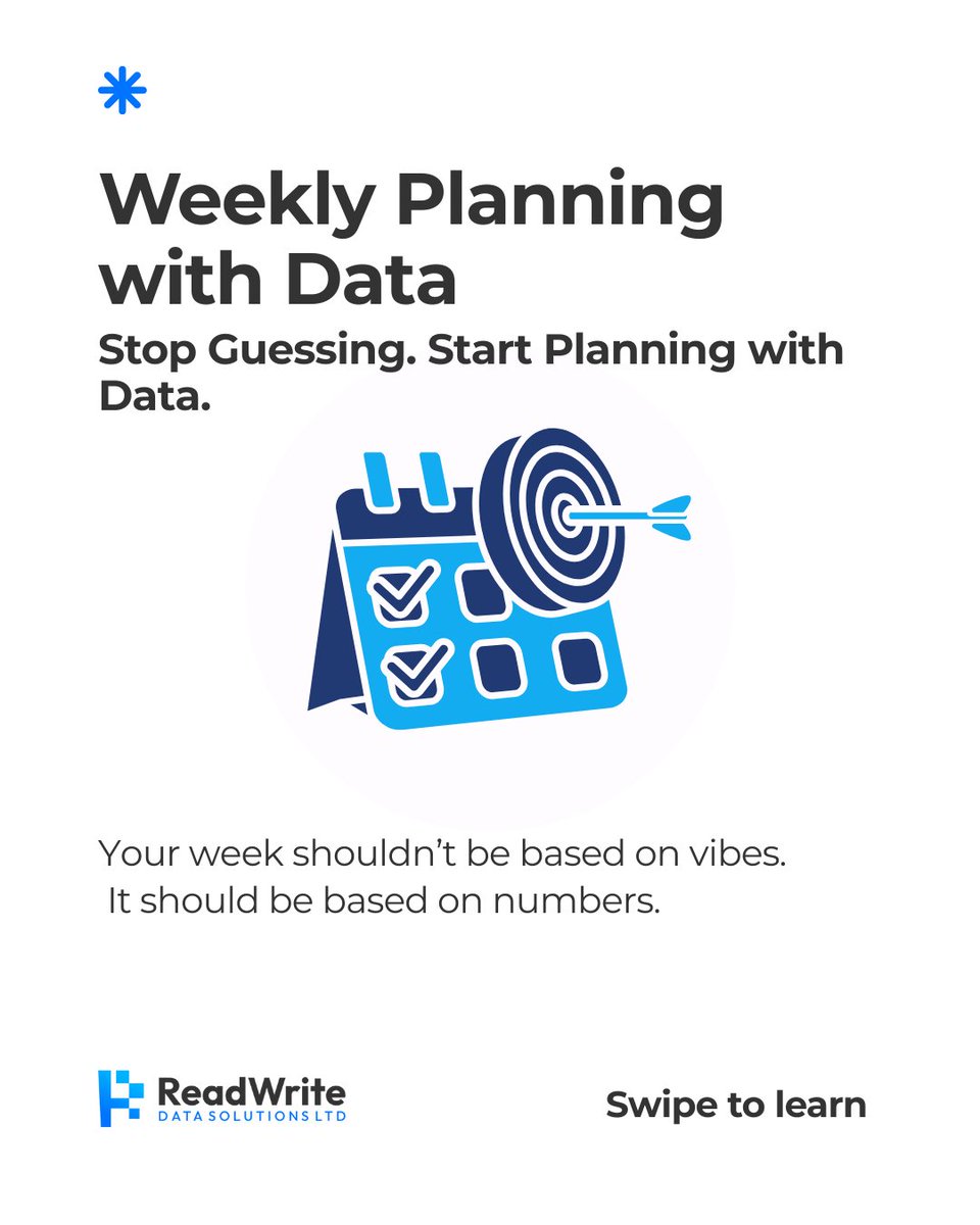 ReadWriteDS's tweet photo. Plan with precision  Data-driven weekly planning keeps your goals 
aligned and measurable.
#DataPlanning #WeeklyAnalytics 
#PerformanceTracking #ReadwriteDataDS https://t.co/kcNz1KZlaZ