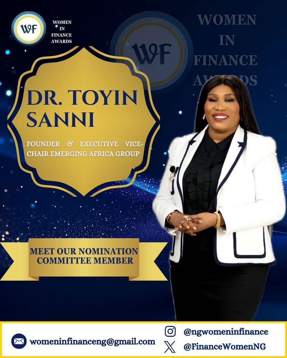 FinanceWomenNG's tweet photo. Weโre proud to introduce Dr. Toyin F. Sanni, Founder and Executive Vice-Chair Emerging Africa Group, as a member of the #WIFAwards2026 Nomination Committee.
๐ Nominations close 18th February 2026
๐ Link: https://t.co/7ndv7LKWuQโฆ #WIFAwards2026 #callfornomination https://t.co/TmOON8XYDx