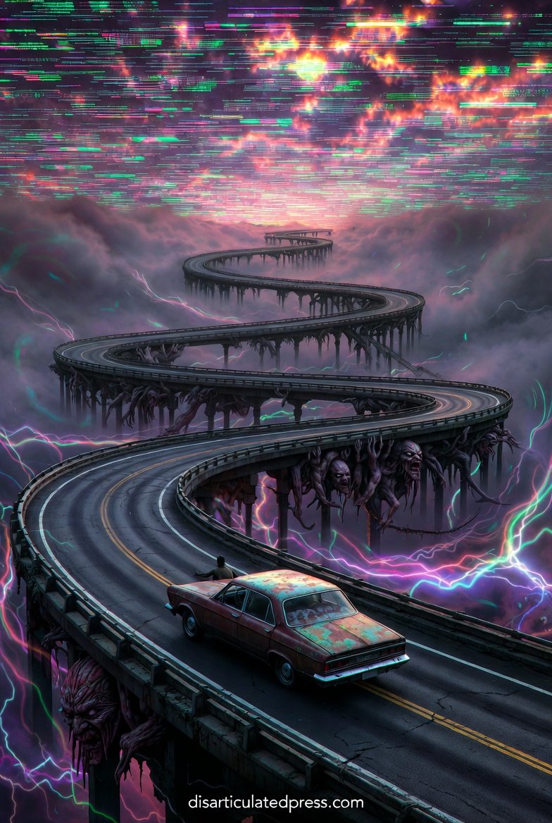 DisarticPress's tweet photo. We drift not on tides but on memory’s static. Bridges harbour trolls of regret;  highways coil like vipers. Destination irrelevant. The act of drifting is the rebellion. Inertia as armour against the real. 

#SubversiveLit  #MadnessInLit #DarkFiction #ExperimentalLit #DriftingRebellion

Explore the full fracture: https://t.co/EYyHeOol2m