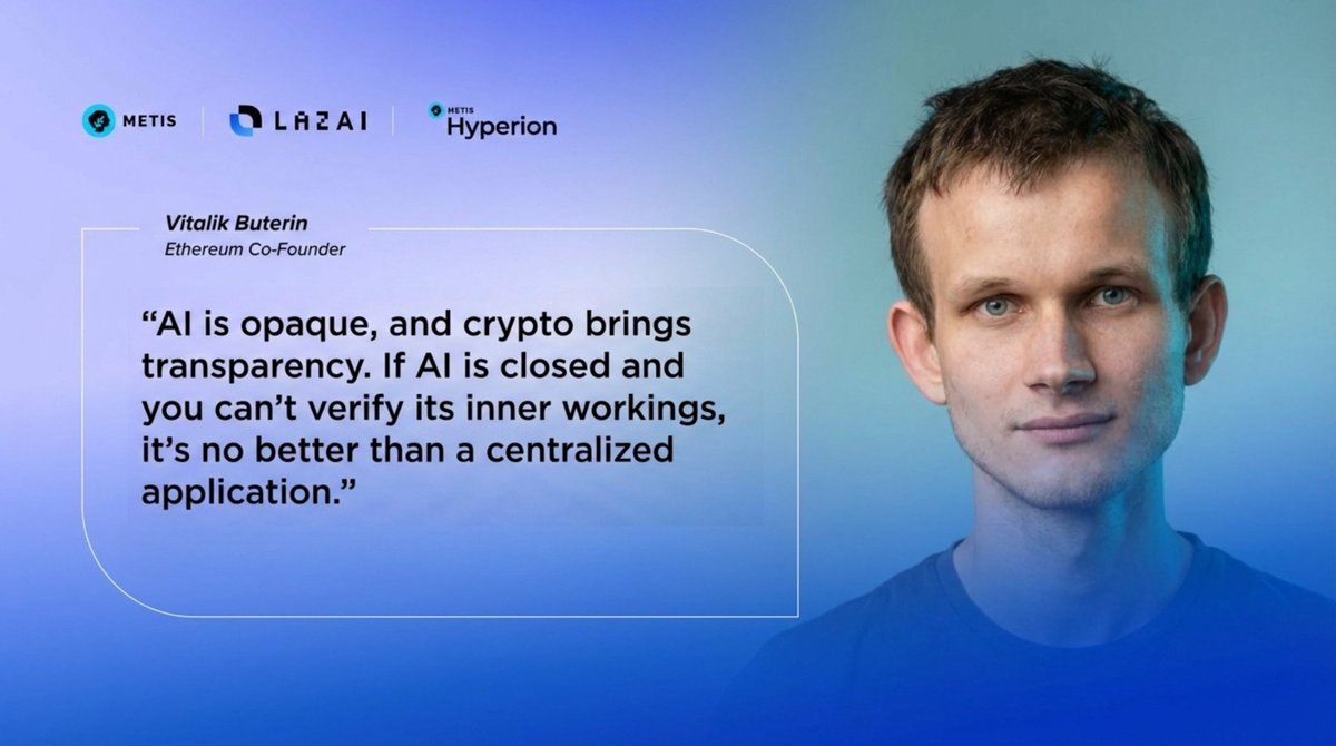 Vitalik’s comments on AI underscore a core challenge: verification in a world of autonomous systems.

If AI becomes a black box, trust breaks down, and <a href="/VitalikButerin/">vitalik.eth</a> knows this.

That's why Metis is building verifiable, auditable AI infrastructure, so agents and data operate