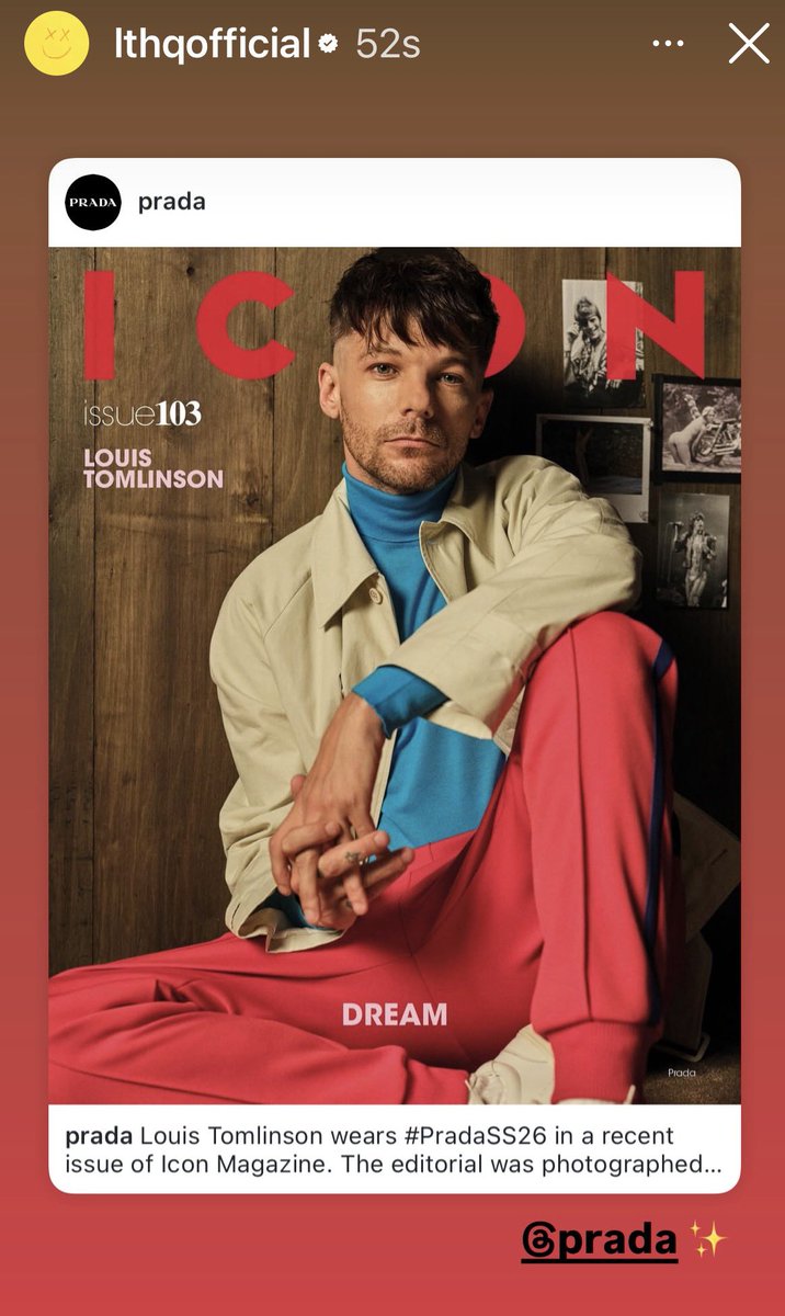 1Dnews_Control's tweet photo. 💙 LTHQ reposted PRADAs post as Louis is featured in Icon Magazine issue 103 wearing Prada 🤍
The “DREAM” across the cover feels fitting. From Doncaster to global fashion campaigns… he really is living it. ✨
#LouisTomlinson #Prada #IconMagazine
📸LTHQ https://t.co/ckrODfeFBi