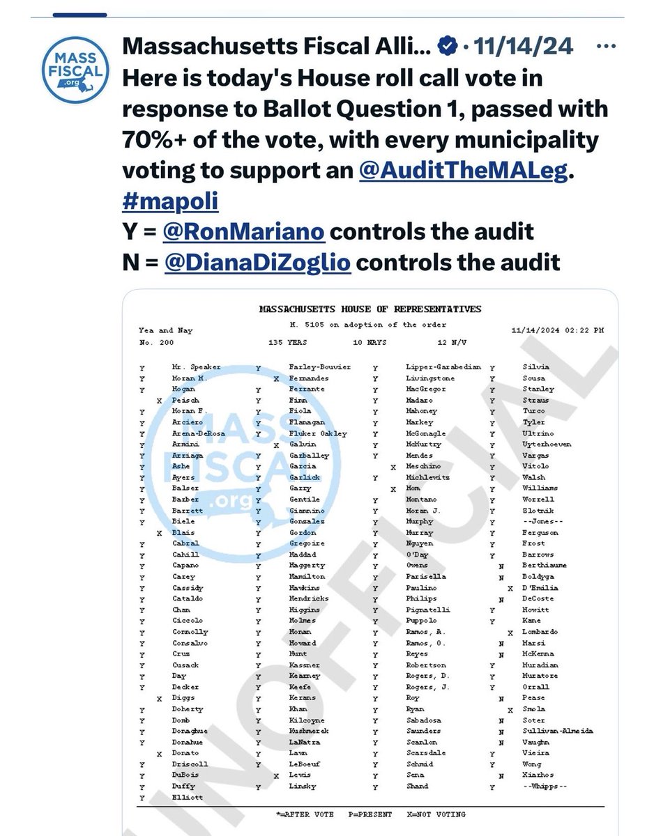 Here’s the original vote from November 2024 after the ballot question passed.

…and of course, when Democrats brought it to the floor - 

A Yes vote meant… No Audit. 

A No vote meant… Yes, do the Audit. 

I was only 1 of 10 that supported the audit that was passed by 72% of