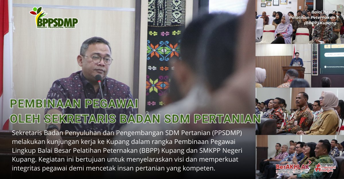 selain itu, dalam pembinaan ini, Sesba PPSDMP Kementan juga mengingatkan arahan Mentan. Yaitu menjaga Kebersihan, Kerapian, Keamanan dan Keindahan lingkungan kerja. #kementan #bppsdmp #bbppkupang