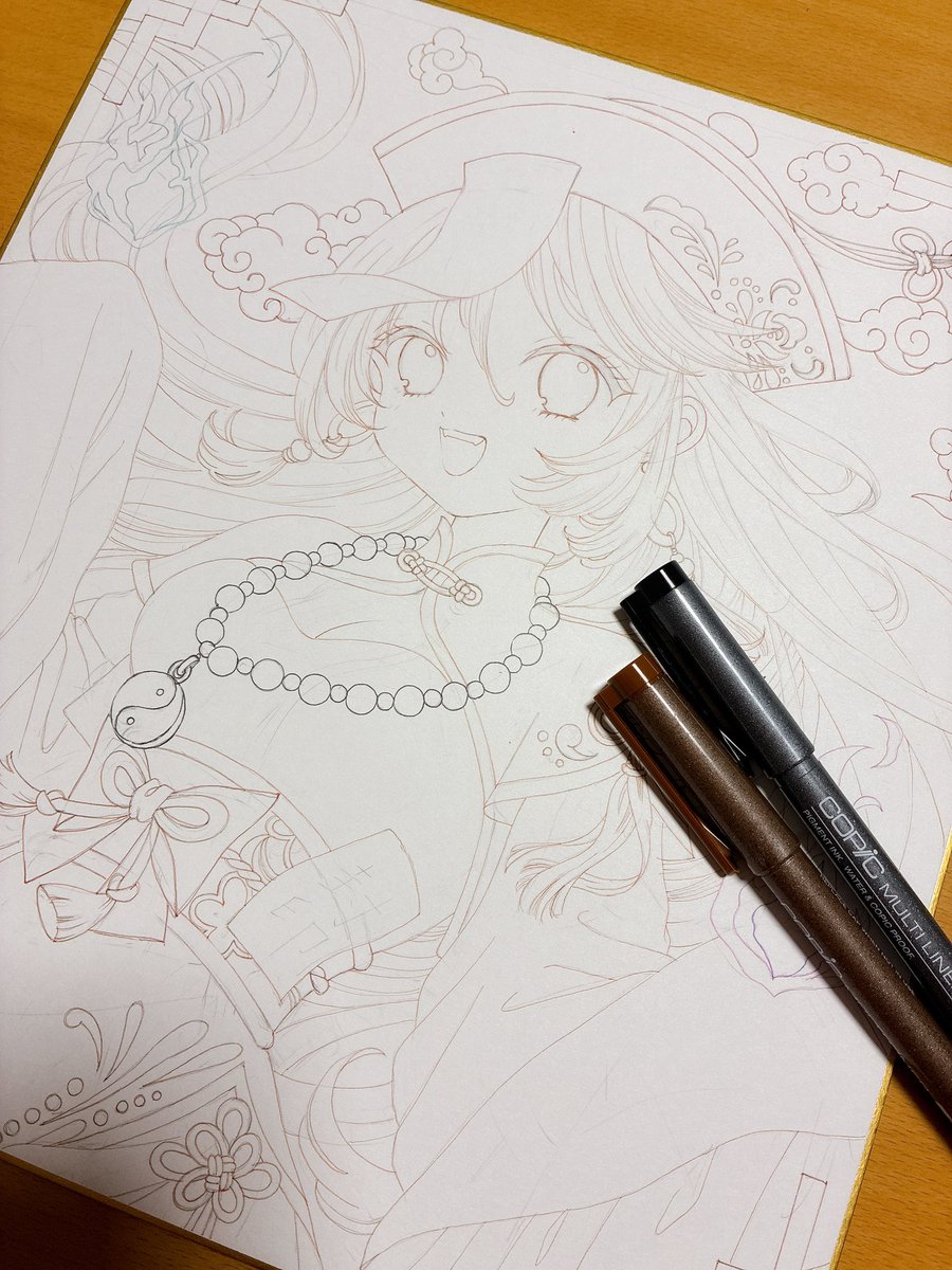 手描きイラスト オリジナル アナログ 原画 ハロウィンと7人の魔女 A4