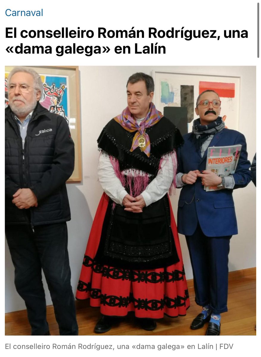 Mire, señor conselleiro de Educación e ex conselleiro de Cultura: o traxe tradicional galego non é un disfrace para o Entroido. Non é o seu atrezzo para botar unhas risas nin para gañar unha foto. É identidade, é dignidade colectiva, é historia e cultura popular.