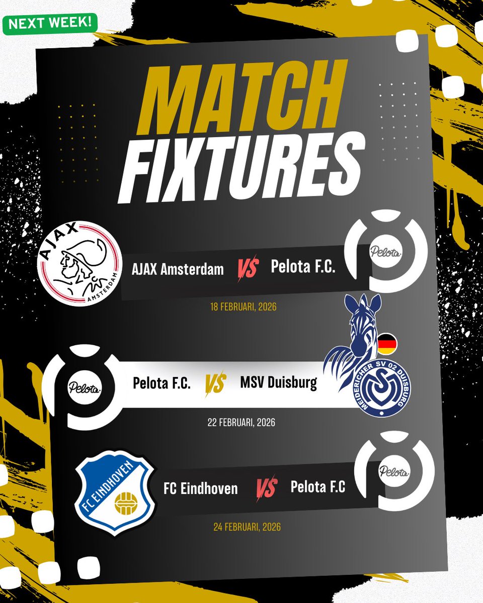 Game week! 📅⚽

A serious schedule awaits us this week. With again opponent AJAX Amsterdam 🔴⚪️ and others like MSV Duisburg (DUI) 🔵⚪, it promises to be an exciting challenge on the pitch.

Good luck to all teams and staff!

#AjaxAmsterdam #voetbalacademie #talentontwikkeling