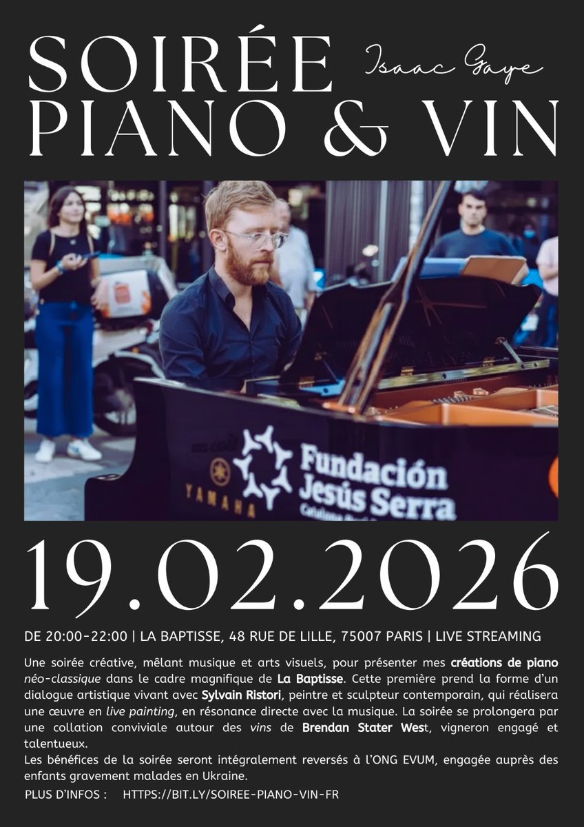 I could talk about AI, UCP, ACP &amp; agentic commerce.

But if we lose creativity, generosity &amp; human connection — what are we really building?

This Thursday
Supporting EVUM (children with cancer in Ukraine)

Join in Paris or live on YouTube:
 billetweb.fr/soiree-piano-v…
