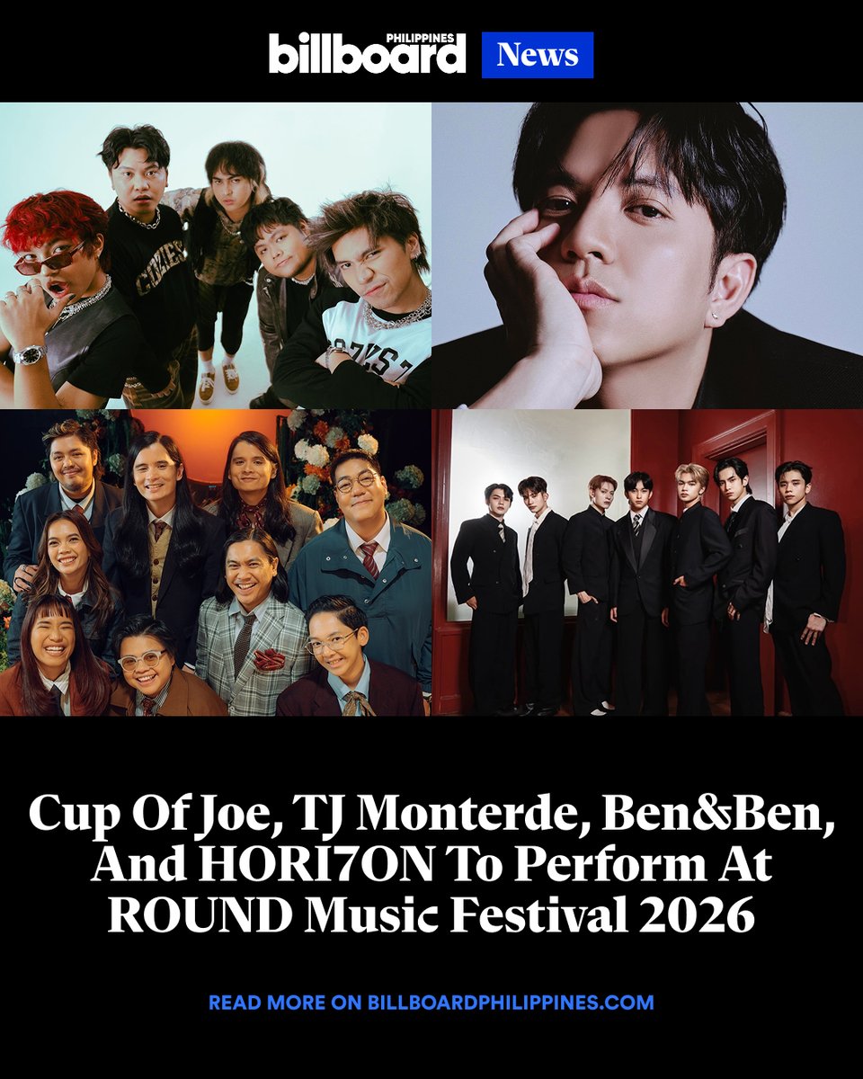Cup of Joe (<a href="/cupofjoemusic/">Cup of Joe</a>), TJ Monterde (<a href="/tjmusicmonterde/">TJ Monterde</a>), Ben&amp;Ben (<a href="/BenAndBenMusic/">Ben&Ben</a>), and HORI7ON (<a href="/HORI7ONofficial/">HORI7ONofficial</a>) are the Filipino acts performing at the ROUND Music Festival at the Smart Araneta Coliseum this April.

The annual music festival featuring artists from South
