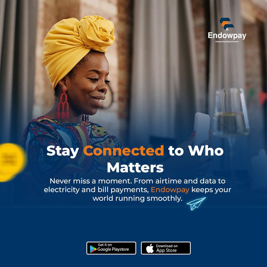 endowpay's tweet photo. Never miss the people who light up your world.
Airtime, data, bills, power sorted in seconds.
#StayConnected #Endowpay #LoveAndConnection #NaijaFintech https://t.co/MshtB9cWvg