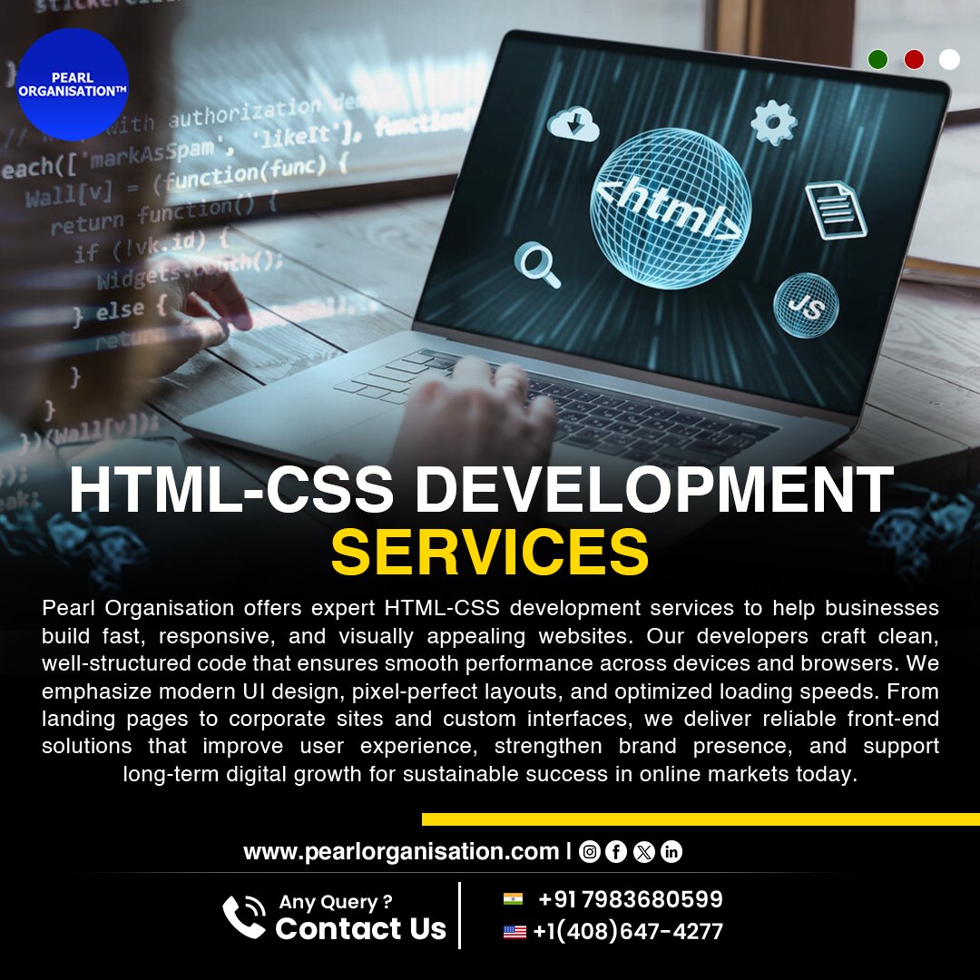pearlorgs's tweet photo. Fast. Responsive. Pixel-Perfect. 💻
Professional HTML-CSS development for modern web experiences.
🌐 https://t.co/7Xwf36jCC9
📞 +91 7983680599 | +1 (408) 647-4277

#FrontendDevelopment #HTMLCSS #WebDesign #ResponsiveWeb #PearlOrganisation https://t.co/NhE5D8HABE