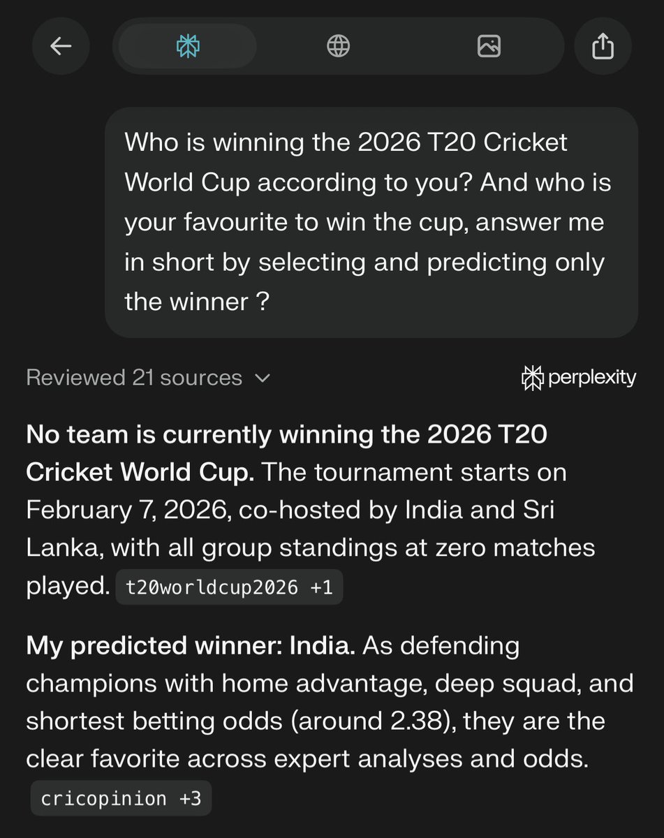 therafimalik's tweet photo. On 5th February 2025, I asked these AI models ( Chat Gpt, Google gemini, perplexity, Grok, Deepseek )to predict the winner of #ICCMensT20WorldCup2026 
They all picked the same winner.

#historyrepeatkarenge
#historydefeatkarenge https://t.co/W1MvbT2ObQ