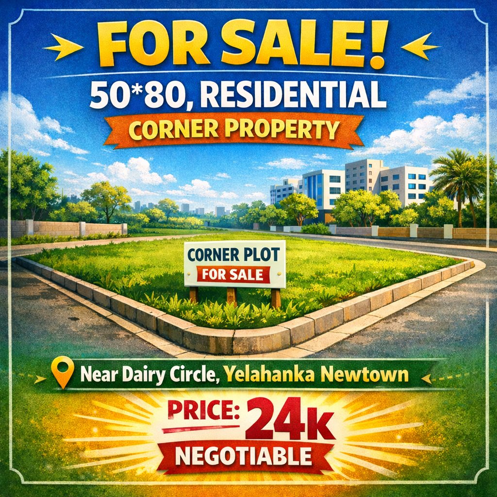 thepraveenteam's tweet image. 50x80 Residential Corner Plot for Sale 🏡
Prime location near Dairy Circle, Yelahanka Newtown.
Perfect for investment or dream home.
Price: ₹24K (Negotiable)
Serious buyers DM or call 8088 303 566
#Yelahanka #BangaloreRealEstate #CornerPlot