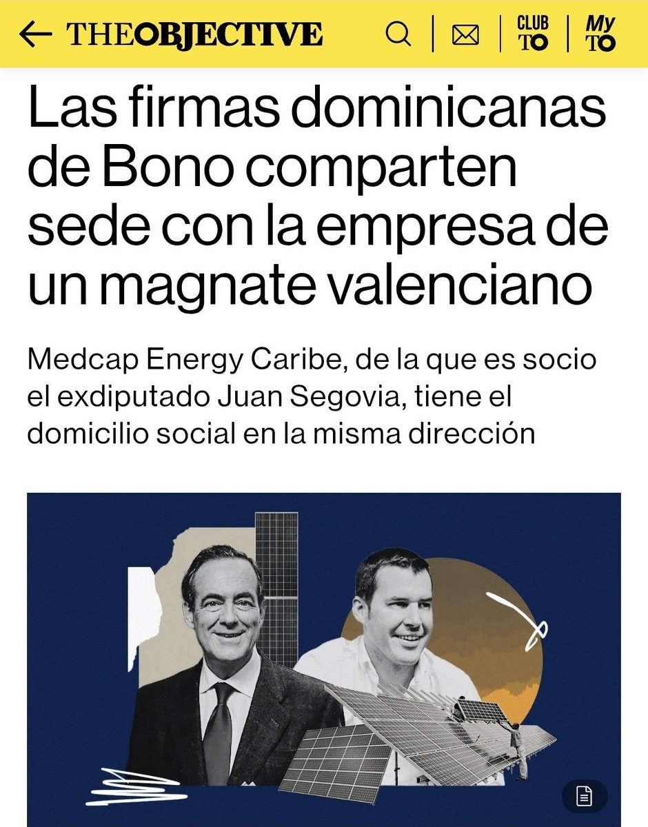 CORRUPCIÓN SOCIALISTA 

‼️‼️ Las cuatro empresas dominicanas de Bono comparten sede con la empresa caribeña del mayor magnate valenciano.

En una de ellas figura como socio el exdiputado socialista en la Asamblea de Madrid Juan Segovia.

theobjective.com/espana/2026-02…