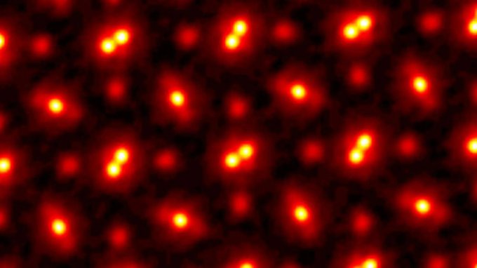 Atoms, captured in the highest resolution ever.

What you’re looking at is praseodymium orthoscandate (PrScO₃), magnified 100 million times. Each dot in the image represents a single atom, locked into a crystal lattice.

It may look slightly blurry – but that’s not a flaw. Atoms