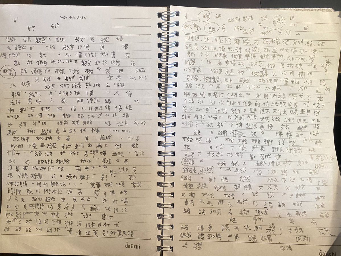 highestsoar's tweet image. My notebook these day trying to remember + learn how to write hsk 1-2 characters.