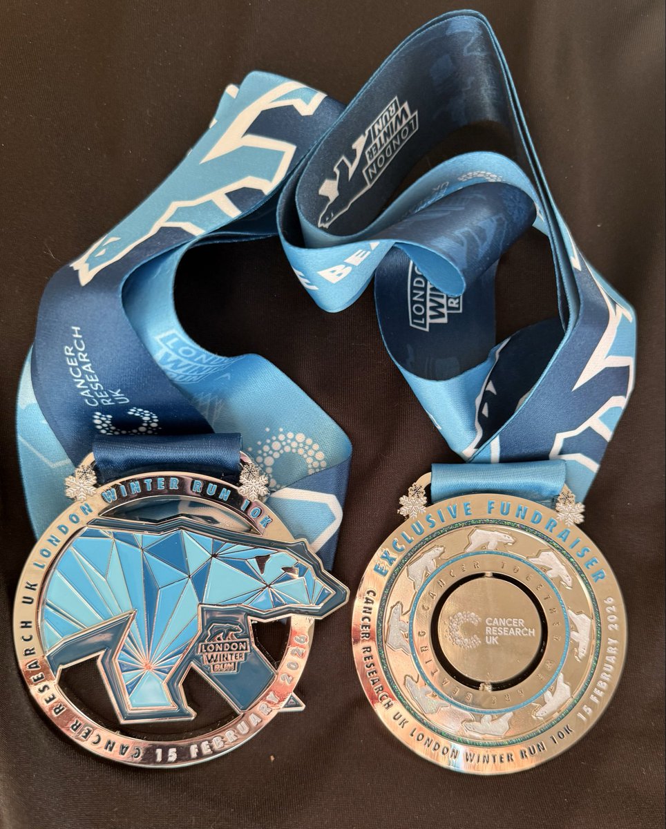 TheRunningEduc1's tweet photo. It’s #MedalMonday we braved the horrendous downpour yesterday @WinterRunUK for Cancer Research UK got round in a reasonable time to collect 2 medals. The volunteers were amazing. My 5th straight #WinterRun https://t.co/FJoozJ9iZK