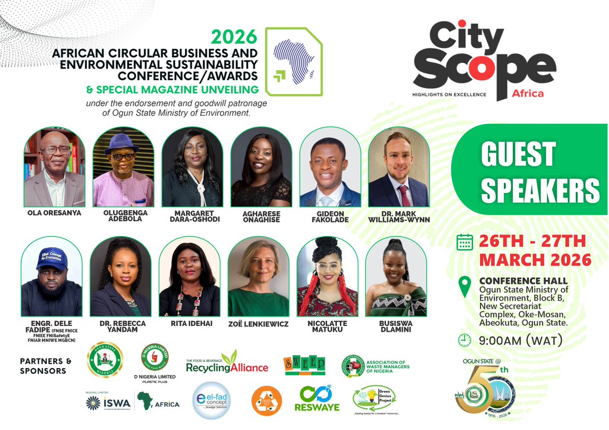 AFRICA'S BIGGEST ENVIRONMENTAL SUSTAINABILITY EVENT IS ABOUT TO TAKE CENTRE STAGE:

This eco-packed 2-day experience of the 2026 African Circular Business and Environmental Sustainability Conference AfCBC/Awards and Special Magazine Unveiling is set to be impactful, and