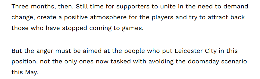 There are two tranches of thought about how LCFC fans should approach the last months of the season. 

This snippet from the latest on the Fosse Way sums it up perfectly. 
#LCFC  thefosseway.net/2026/02/16/whe…