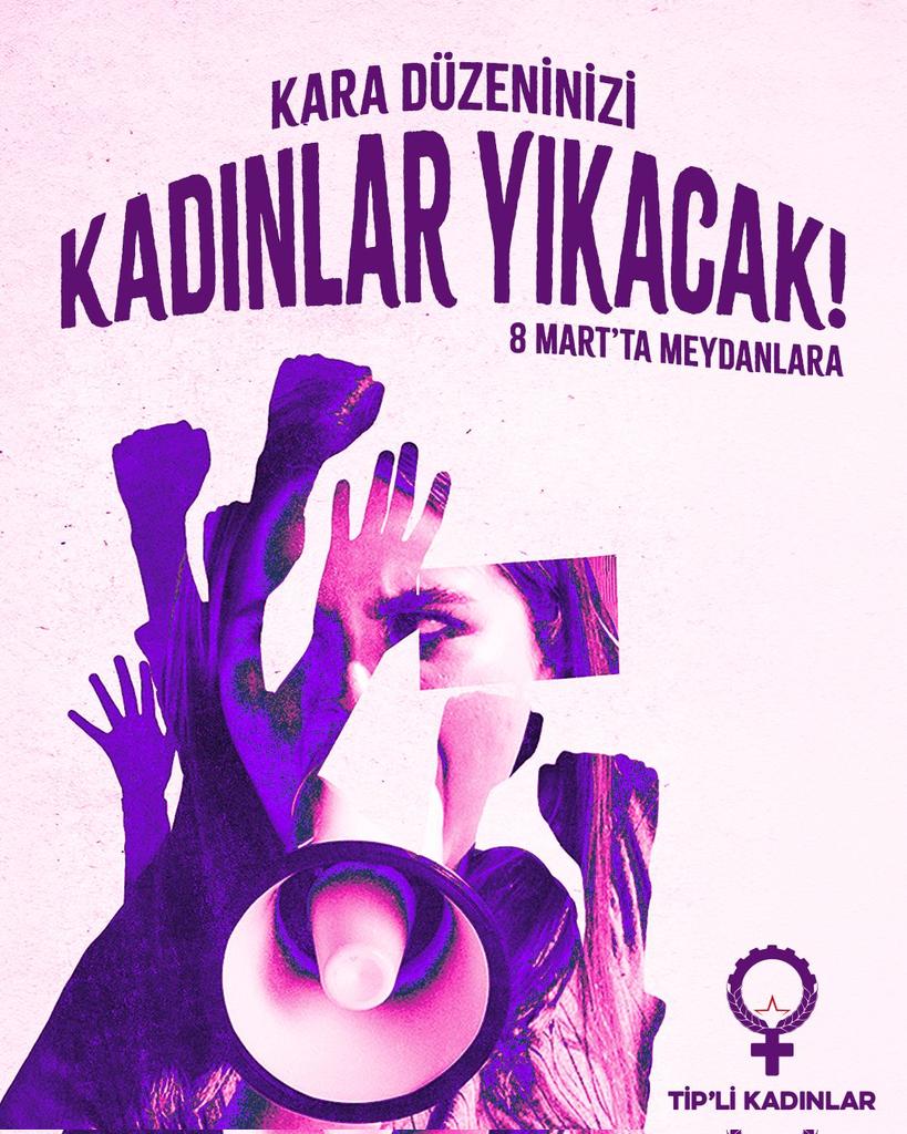 Tipli_Kadinlar's tweet photo. Bu 8 Mart’ta hep beraberiz! 
Dünyanın dört bir yanında aynı cümleyi kuran kadınların nefesiyle yürüyoruz. Venezuela’dan Afganistan’a, İran’dan Filistin’e, Sudan’dan Yemen’e, Ukrayna’ya… Aynı kara düzenin içinde kız kardeşlerimizin elleri birleşiyor; karanlığı yarıyor.
Kara düzeninizi kadınlar yıkacak