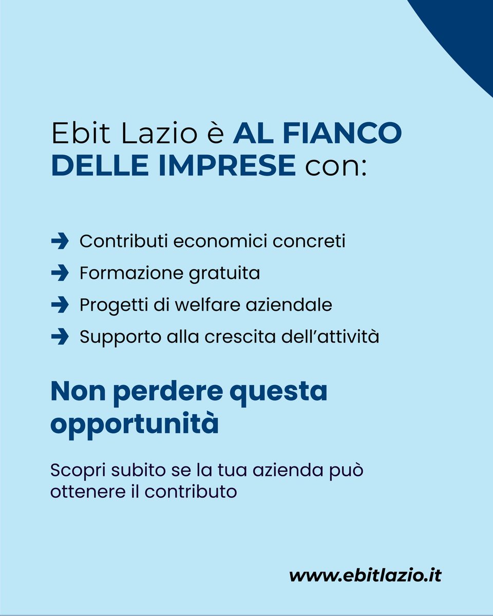 🚨 Hai assunto o stai per assumere?
Puoi ottenere fino a 1.000 € per ogni assunzione stabile.
Il contributo è riservato alle aziende iscritte a Ebit Lazio.

Tutte le info qui: ebitlazio.it/welfare-territ…