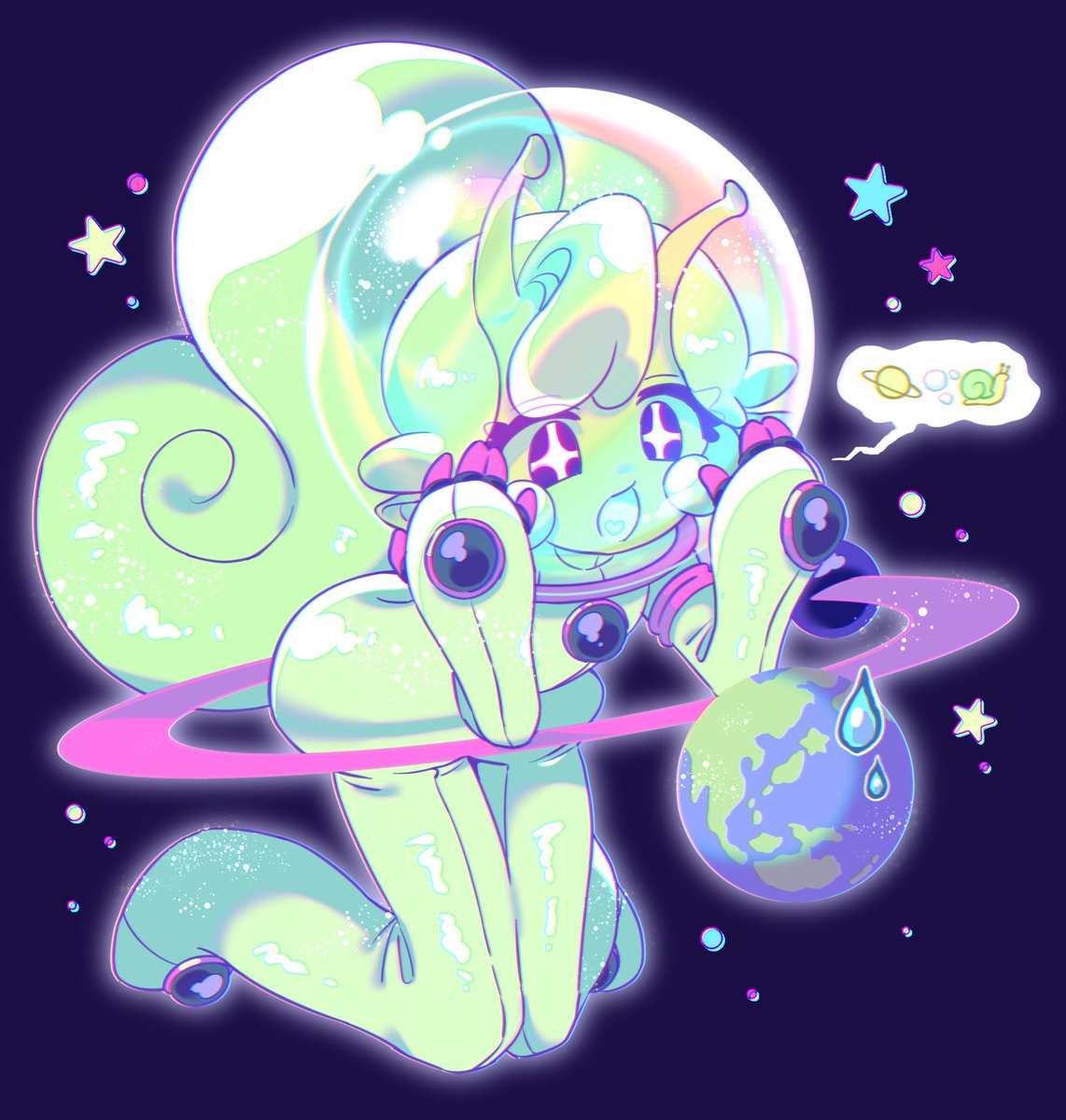 友達が絵文字で作ったキャラのファンアートです🪐🫧🐌