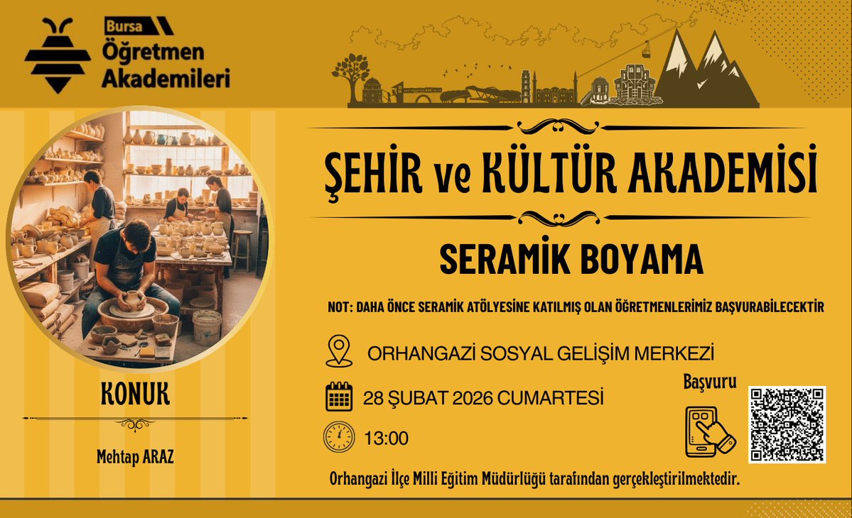 📌 Bursa Öğretmen Akademileri

Orhangazi İlçe Milli Eğitim Müdürlüğü organizasyonu ile Şehir ve Kültür Akademisi kapsamında, Mehtap Araz ile “Seramik Boyama” atölye programında bir araya geliyoruz.

👉bursa.meb.gov.tr/akademi

<a href="/tcmeb/">Millî Eğitim Bakanlığı</a>
<a href="/farukyelkenci/">Ömer Faruk Yelkenci</a>
<a href="/bursailmem16/">Bursa İl Millî Eğitim Müdürlüğü</a>
<a href="/GurhanCokgezer/">Gürhan Çokgezer</a>