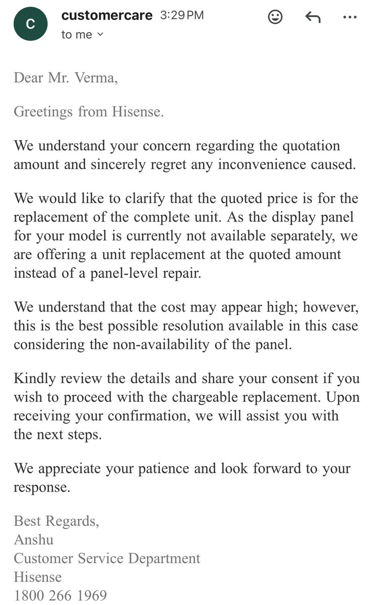 Bluwingsmark's tweet photo. @tcl_india No call , no mail , nothing till now . I have just received a WhatsApp from your Hisense team that they have #closed my query without even contacting me or taking any confirmations from me. 

#bullshit #Hisense #hisenseindia #dontbuy #beware 

@HisenseGlobal @jagograhakjago https://t.co/fWgBcwqbdP