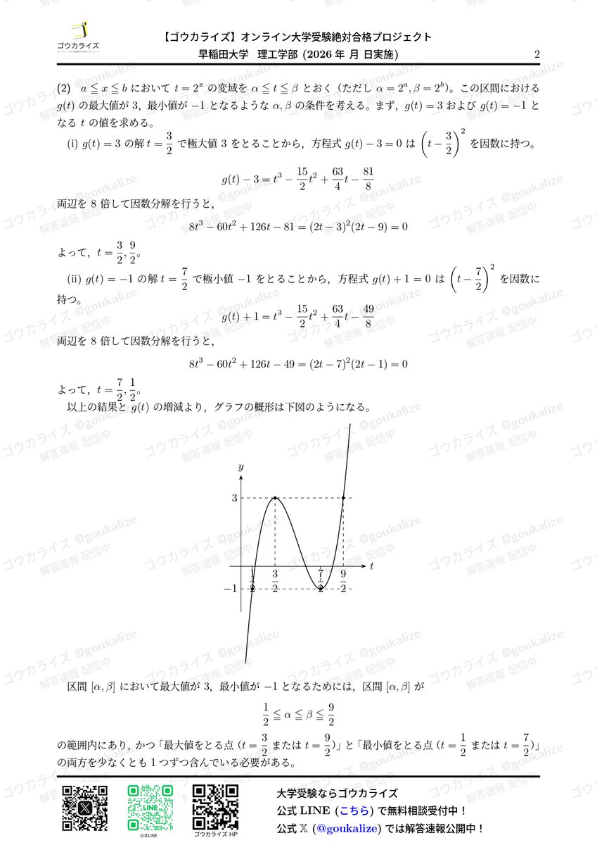 早稲田大学理工学部の数学の解答速報です！ 続きをリプライ欄に記載