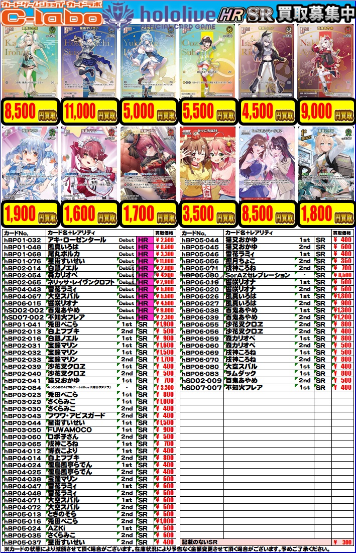 hololive OFFICIAL CARD GAME】買取情報 ホロカ担当です！ HR・SRの