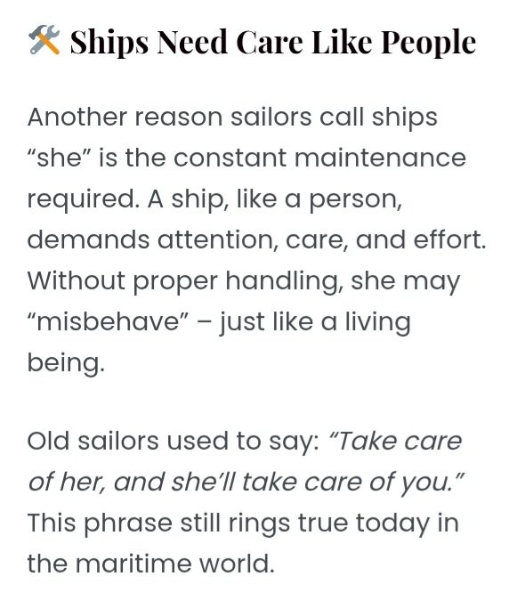 <a href="/BMuellerSN/">Bernhard Müller</a> <a href="/noel20250719/">noel1979</a> Es geht um Stilfragen!
SCHIFFE SIND IMMER WEIBLICH!!!

Und hier, warum dies in Europa Usus ist:
merchantnavylife.com/why-ships-are-…