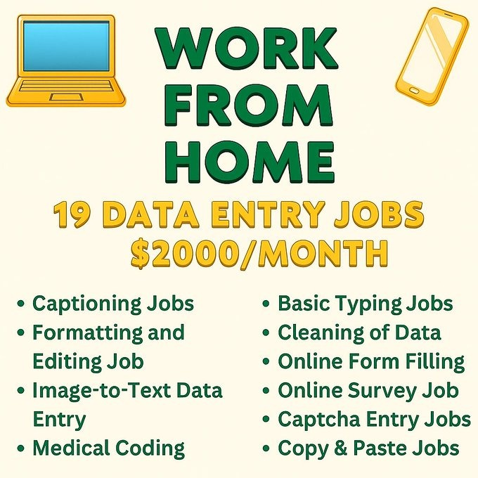 🚀 Start your online earning journey today!

📌 Work from home with simple data entry jobs — no
 experience required!

💵 Earn $55–$199 per hour just by following easy steps.

💬 Type “DM” and follow me, and I’ll send you the full Beginner’s Guide to Start Earning right away.

✨