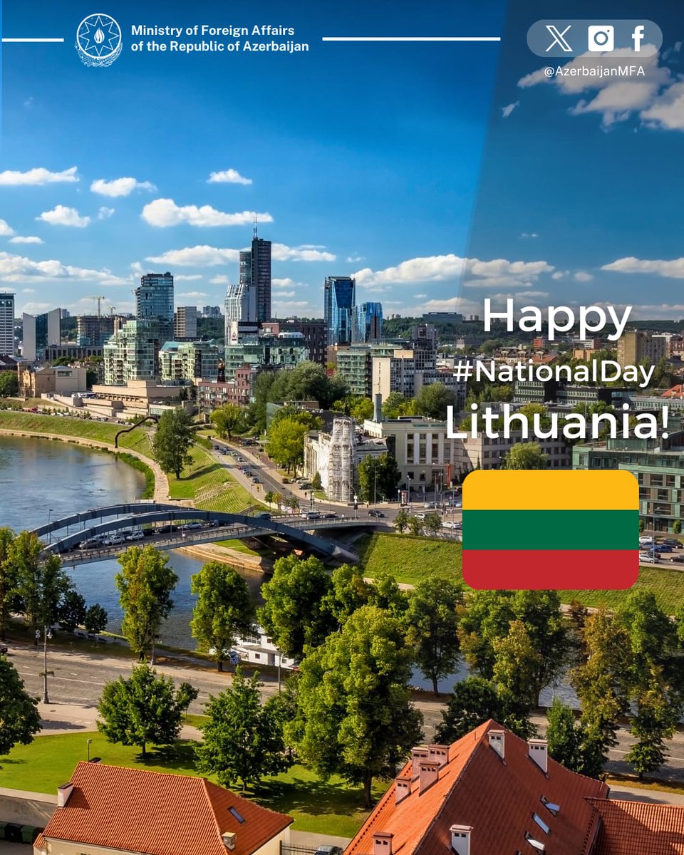 We extend our sincere congratulations to the people and the Government of  Lithuania on the occasion of the National Day.

Happy National Day, Lithuania! 🇦🇿-🇱🇹

<a href="/LithuaniaMFA/">Lithuania MFA 🇱🇹 | #StandWithUkraine</a>